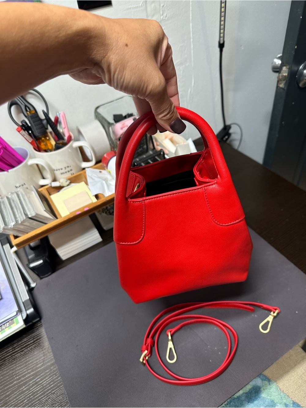 Esprit Red Mini Top-Handle Bag with Detachable Strap